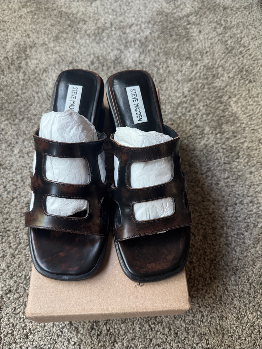 Steve Madden Dark Brown Multi-Strap Slide Mules